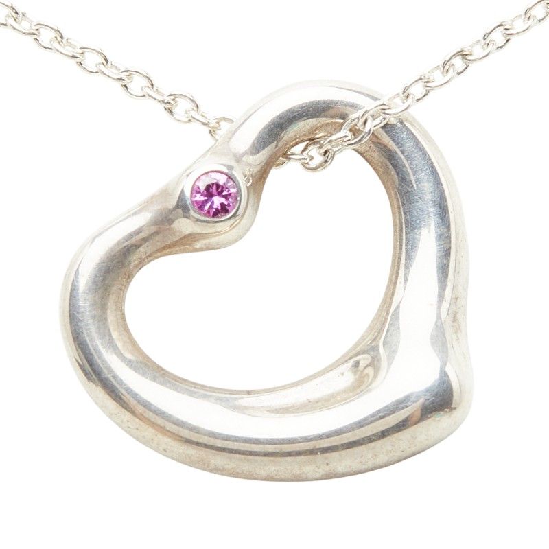 Tiffany & Co lesa Open Heart Pendant Necklace Silver Pink Sa — view 3