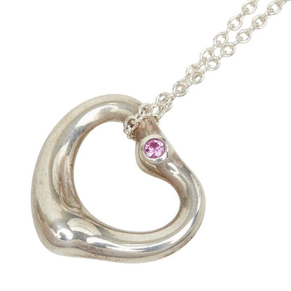 Tiffany & Co lesa Open Heart Pendant Necklace Silver Pink Sa