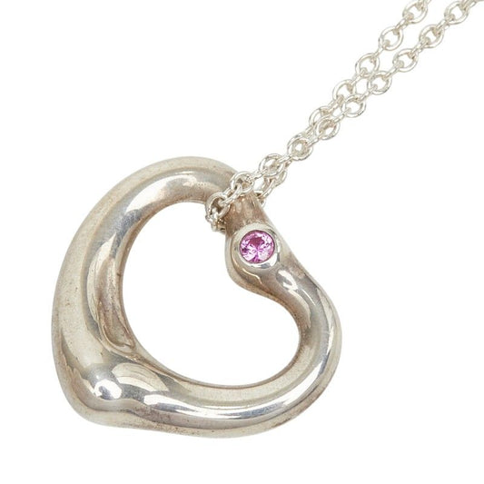 Tiffany & Co lesa Open Heart Pendant Necklace Silver Pink Sa