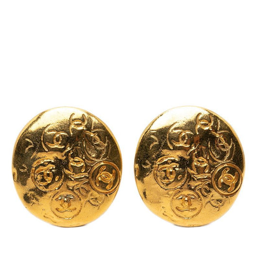 Chanel CC Logo Earrings 93 Vintage Gold Plating