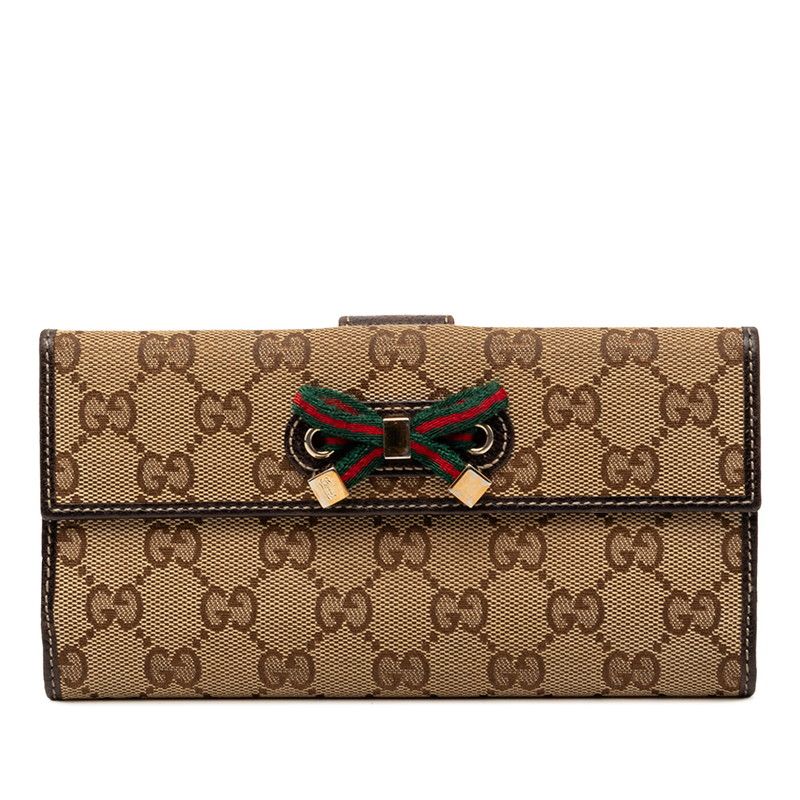 Gucci GG Canvas Sherry Line Trifold Wallet Beige Brown