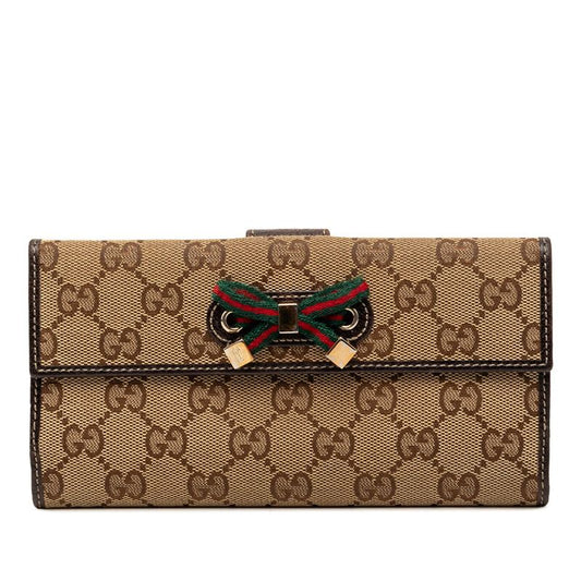 Gucci GG Canvas Sherry Line Trifold Wallet Beige Brown