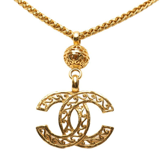 Chanel CC Logo Pendant Necklace 95 Vintage Gold Plating