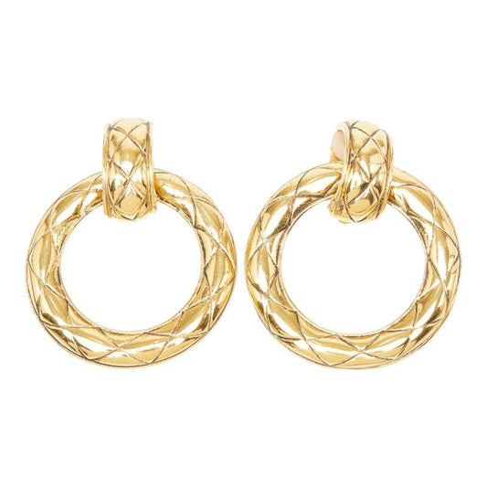 Chanel Quilted Earrings Gold Plating