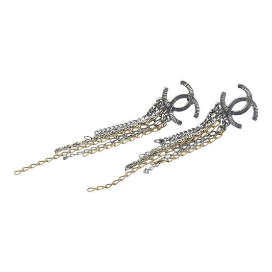 Chanel CC Logo Earrings Silver Gold tale