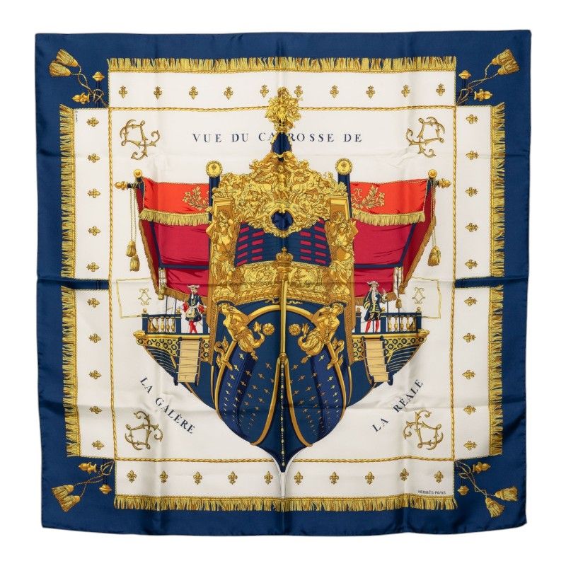 Hermes Carre 90 Vue du Carrosse Galere Reale Scarf Multicolor