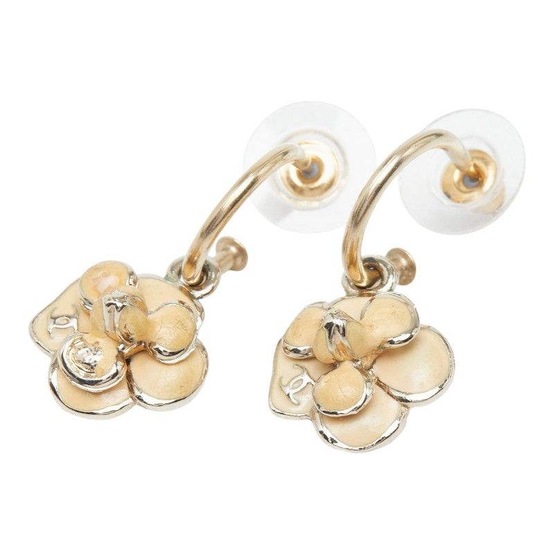 Chanel CC Logo Earrings Gold Beige Plating — view 2