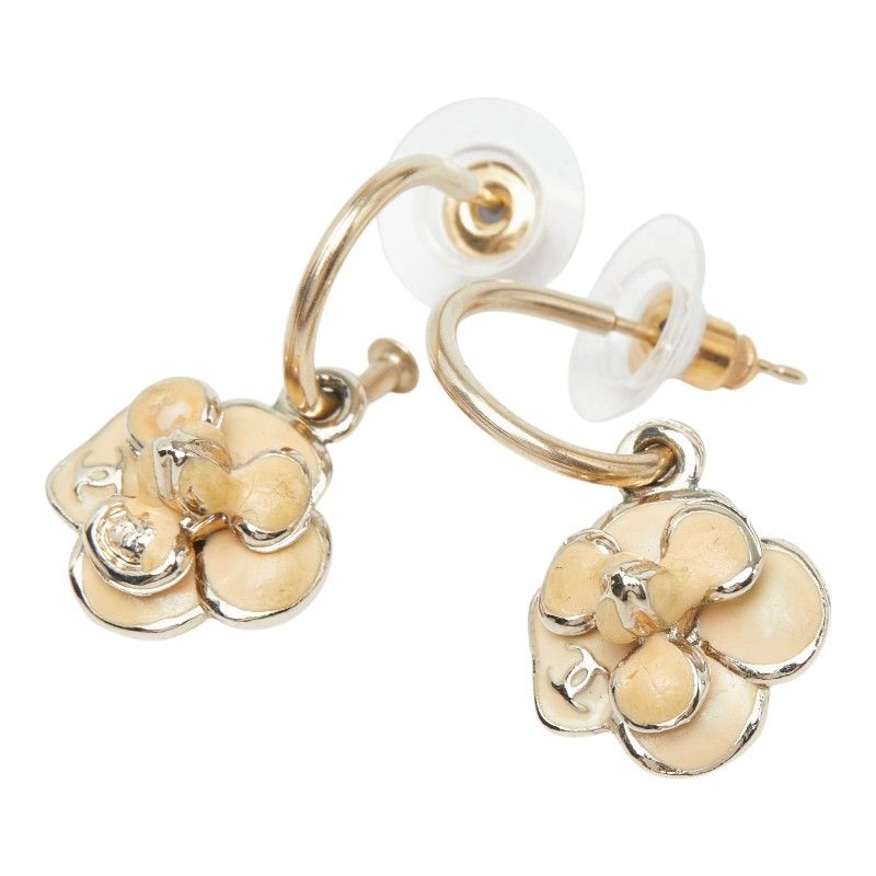 Chanel CC Logo Earrings Gold Beige Plating
