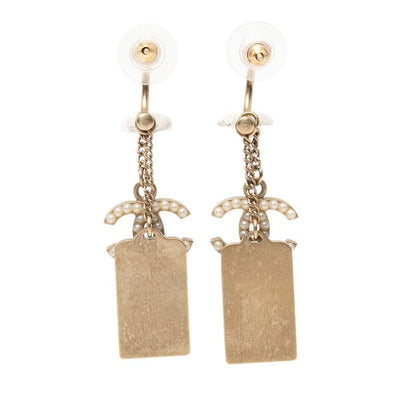 Chanel CC Logo 31 Rue Cambon Plate Earrings Gold tale Pearl — view 2