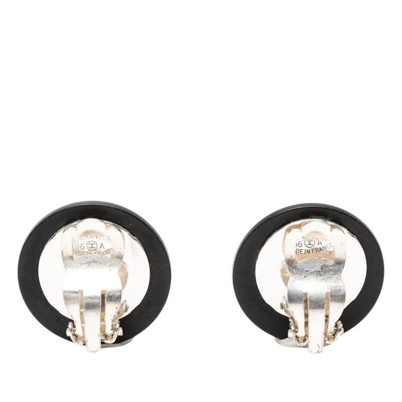 Chanel CC Logo Earrings 96 Vintage Black tale Line Strike Plastic — view 2