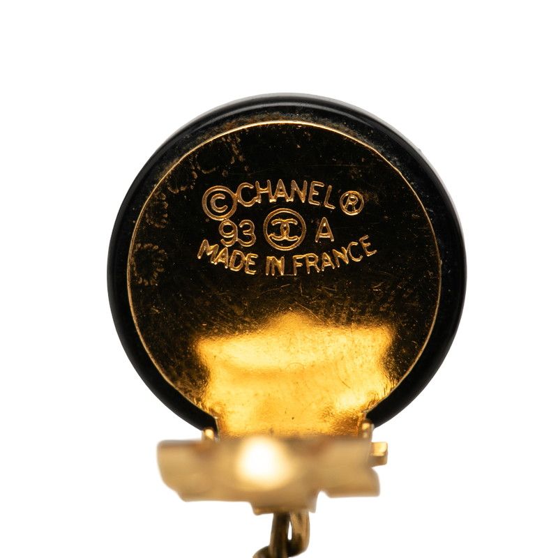 Chanel CC Logo Earrings 93 Vintage Black Gold Pearl Plating — view 3