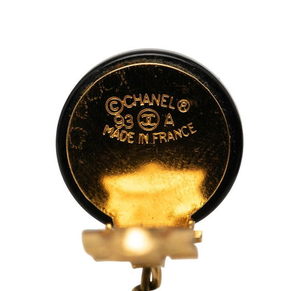 Chanel CC Logo Earrings 93 Vintage Black Gold Pearl Plating — view 3