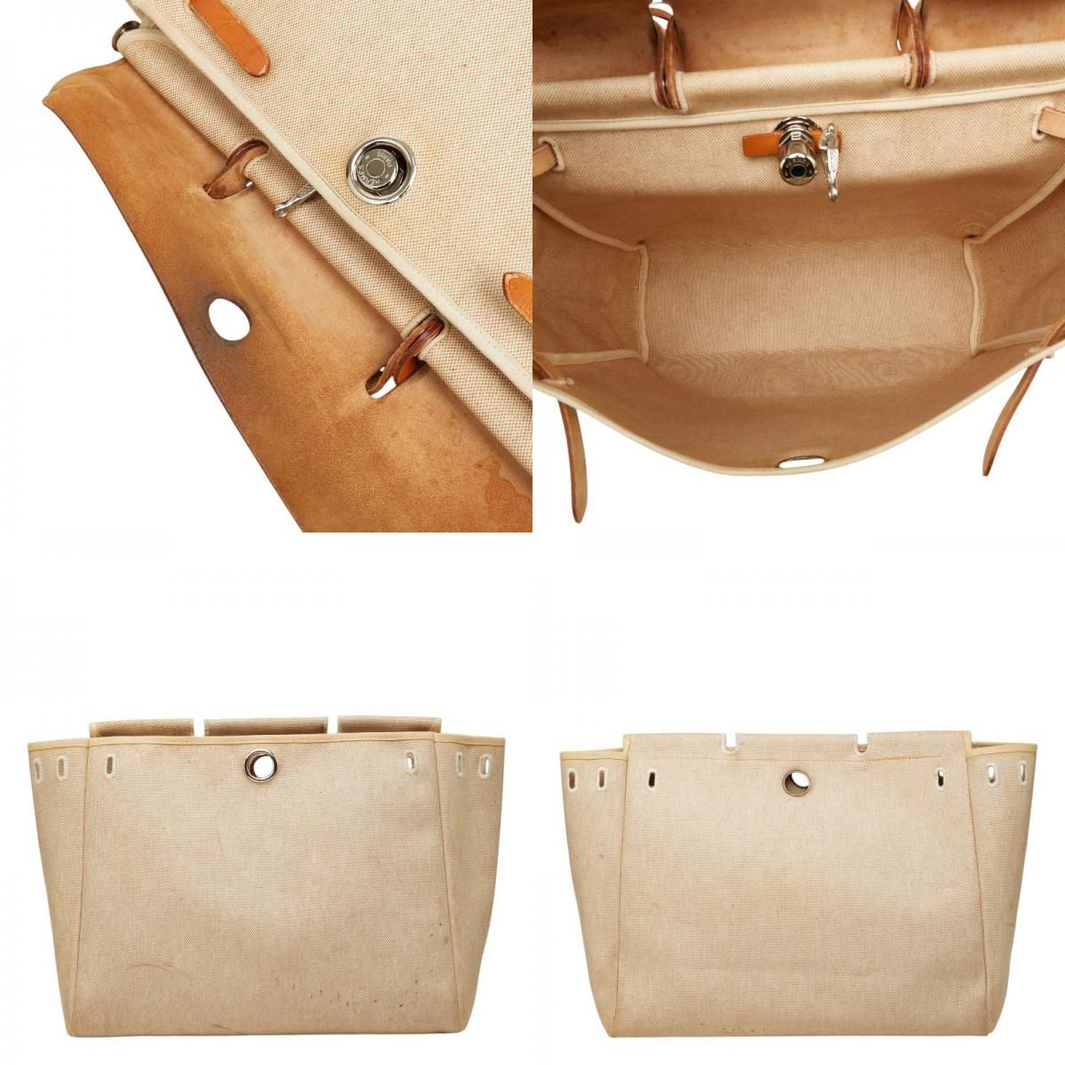 Hermes Herbag MM Tote Shoulder Bag 2-Way bo Brown Silver shu Leather — view 8
