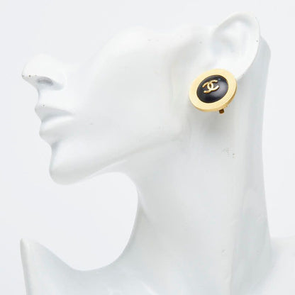 Chanel CC Logo Earrings Single Gold Black Plating — view 5