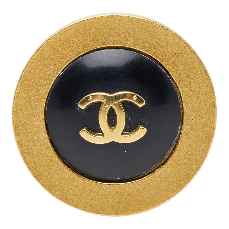 Chanel CC Logo Earrings Single Gold Black Plating