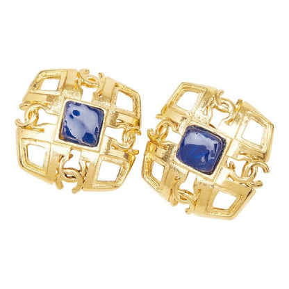 Chanel Vintage CC Logo Strike Earrings Gold Plating