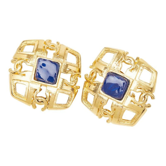 Chanel Vintage CC Logo Strike Earrings Gold Plating