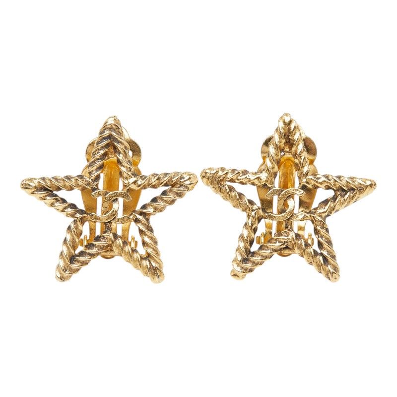 Chanel CC Logo Star Motif Earrings Gold Plating
