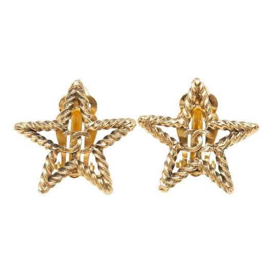 Chanel CC Logo Star Motif Earrings Gold Plating