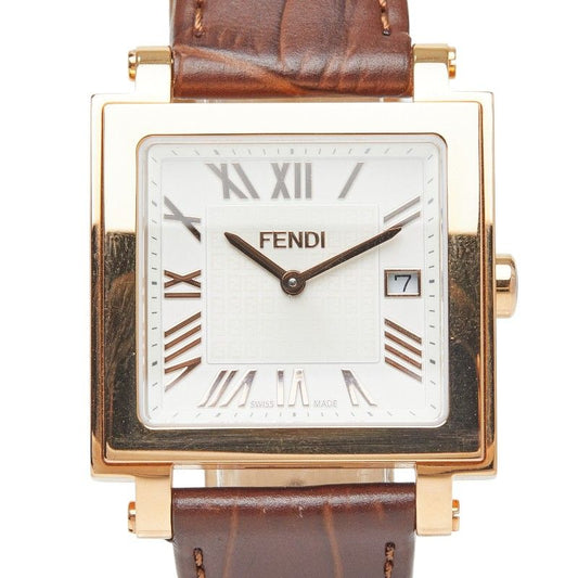 Fendi Quadro Watch Gold Brown Leather Sa