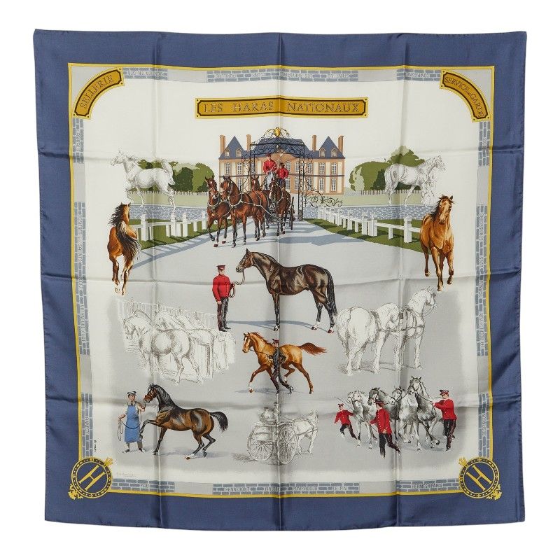 Hermes Carre 90 les Haras Nationaux Scarf toblue Multicolor
