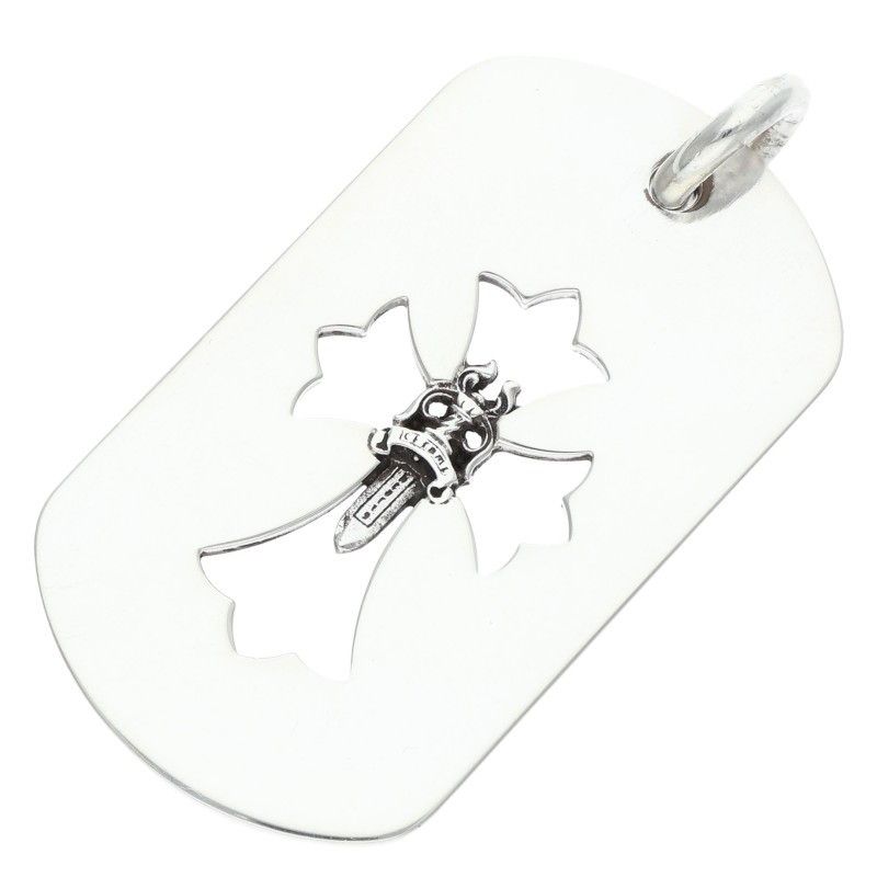 Chrome Hearts Tag Lrg Cross Dagg Cutout Dagger Large Dog Tag Necklace Top