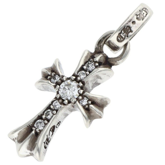 Chrome Hearts Crs Baby Fat Dmnd Fat Pave Diamond Charm Silver Necklace Top
