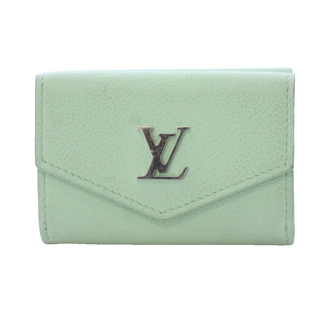 Louis Vuitton Portefeuille Lock Mini Trifold Wallet Leather Mist Green KH