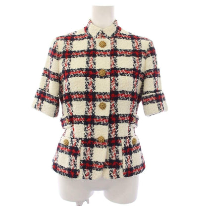 Gucci Suit Stand Collar Jacket Skirt Check Tweed 38 White Red Zaglk — view 2