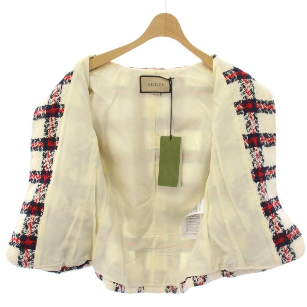 Gucci Suit Stand Collar Jacket Skirt Check Tweed 38 White Red Zaglk — view 7