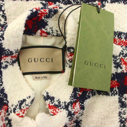 Gucci Suit Stand Collar Jacket Skirt Check Tweed 38 White Red Zaglk — view 8