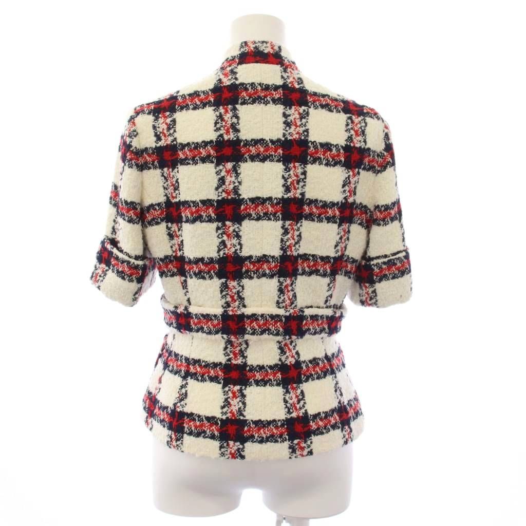 Gucci Suit Stand Collar Jacket Skirt Check Tweed 38 White Red Zaglk — view 4