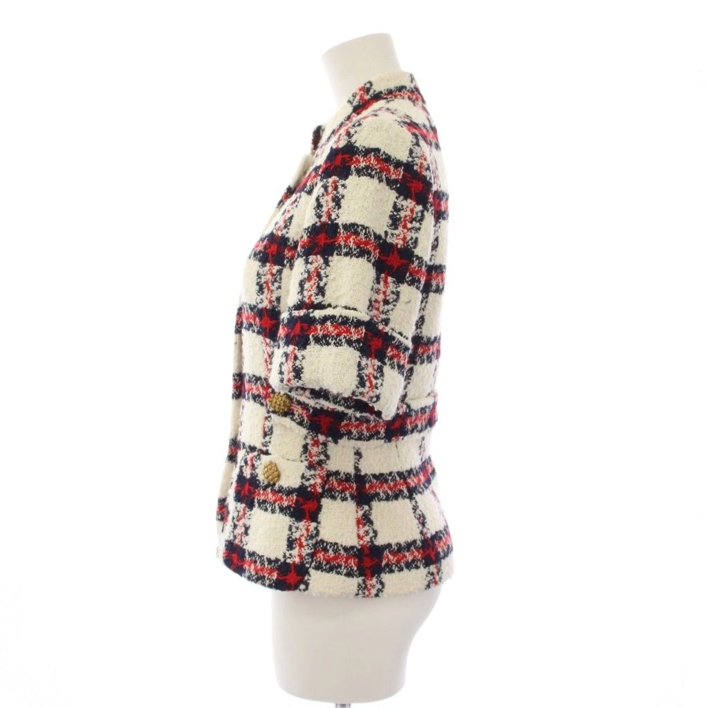 Gucci Suit Stand Collar Jacket Skirt Check Tweed 38 White Red Zaglk — view 3