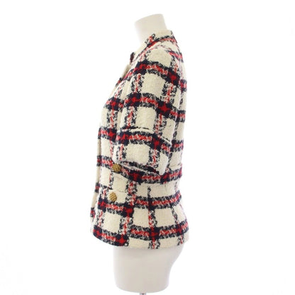 Gucci Suit Stand Collar Jacket Skirt Check Tweed 38 White Red Zaglk — view 3