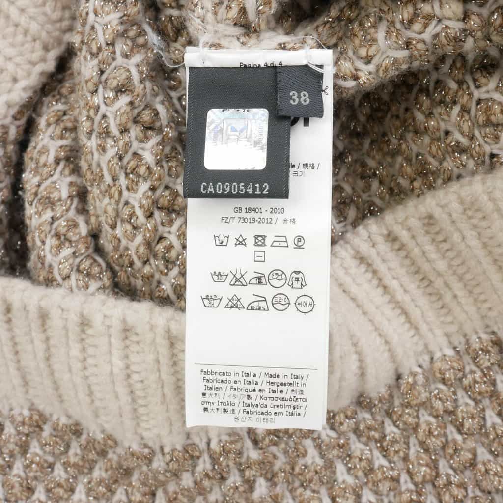 Fendi Knit Dress Short Sleeve Jacquard Knee Length Raglan 38 Beige — view 8