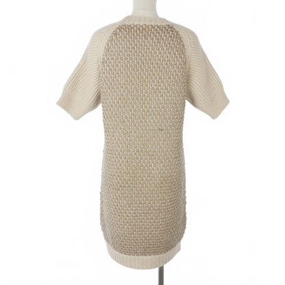 Fendi Knit Dress Short Sleeve Jacquard Knee Length Raglan 38 Beige — view 5