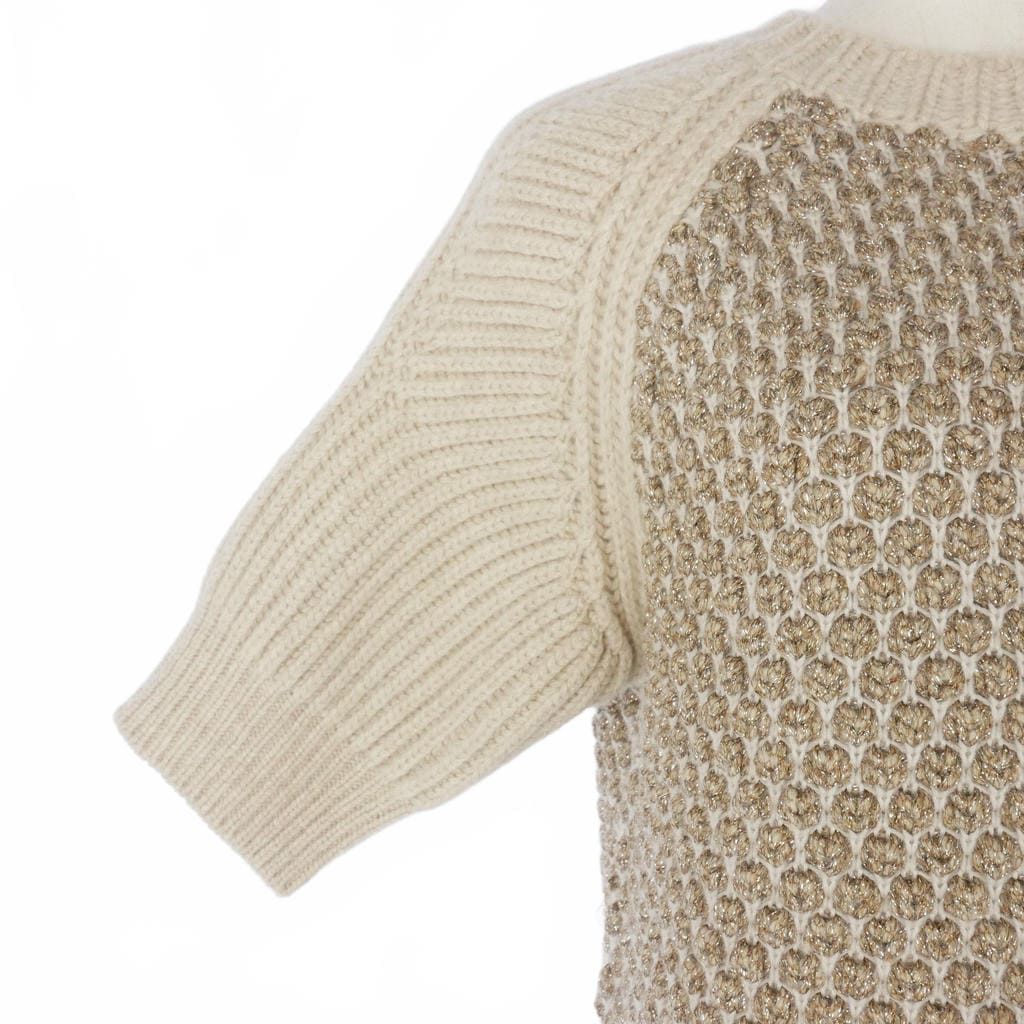 Fendi Knit Dress Short Sleeve Jacquard Knee Length Raglan 38 Beige — view 3