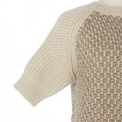 Fendi Knit Dress Short Sleeve Jacquard Knee Length Raglan 38 Beige — view 3