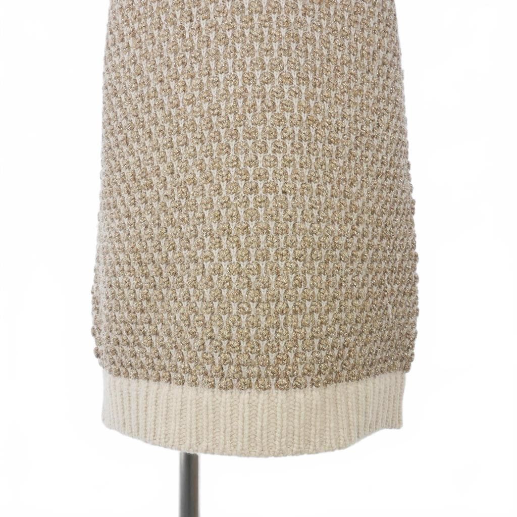 Fendi Knit Dress Short Sleeve Jacquard Knee Length Raglan 38 Beige — view 4