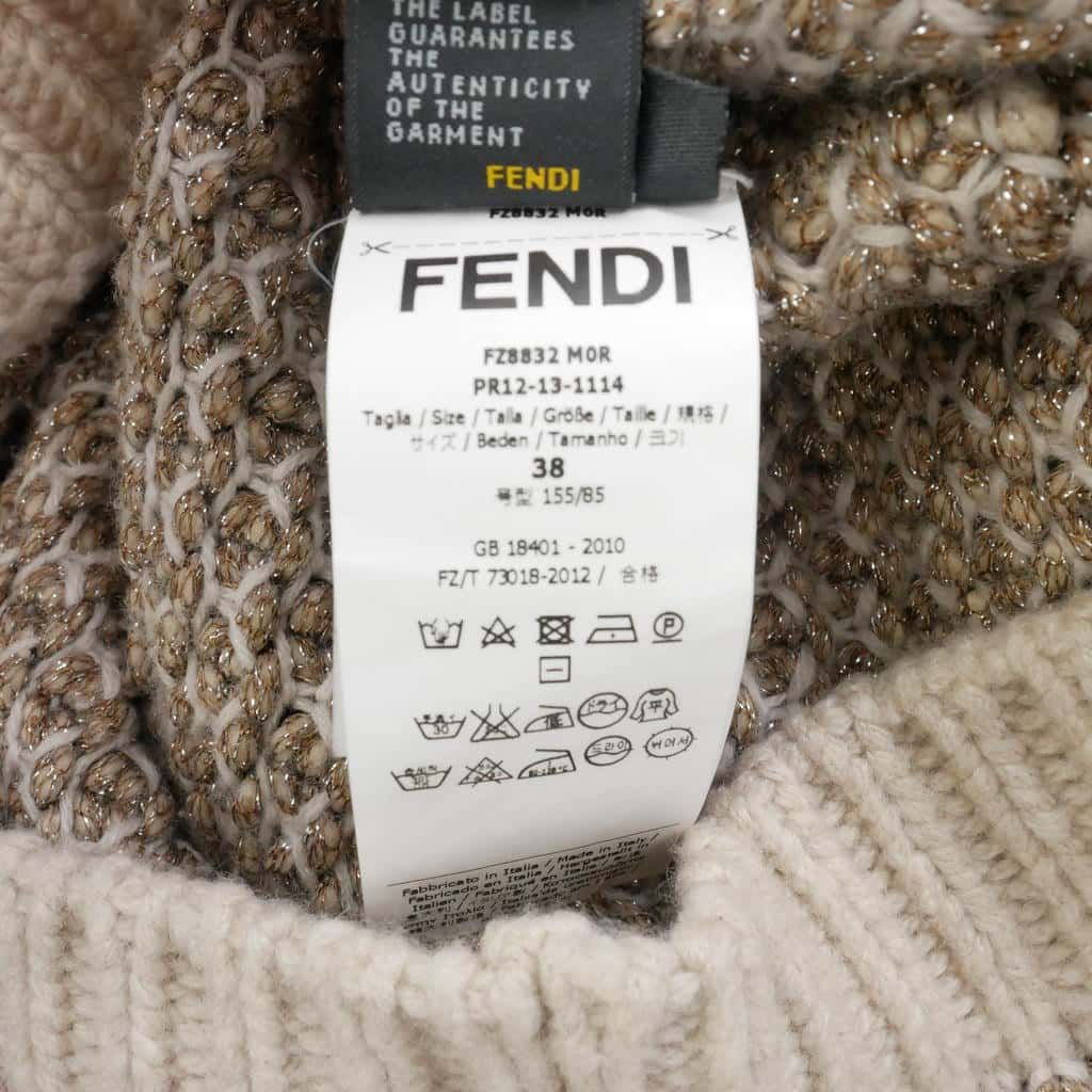 Fendi Knit Dress Short Sleeve Jacquard Knee Length Raglan 38 Beige — view 9