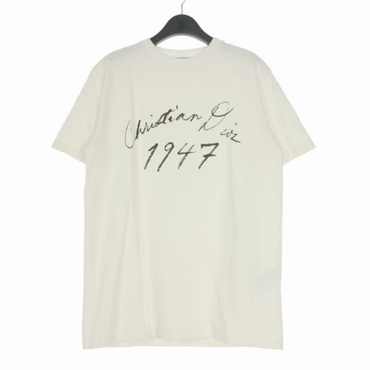 Dior Handwritten Logo Crew Neck T-Shirt Short Sleeve White