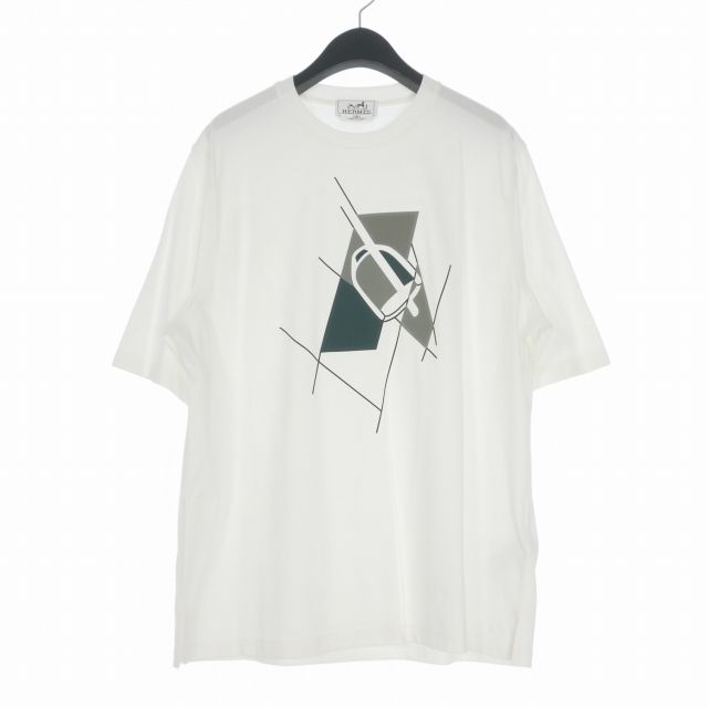 Hermes Etrier en Fragments Crew Neck T-Shirt Short Sleeve White