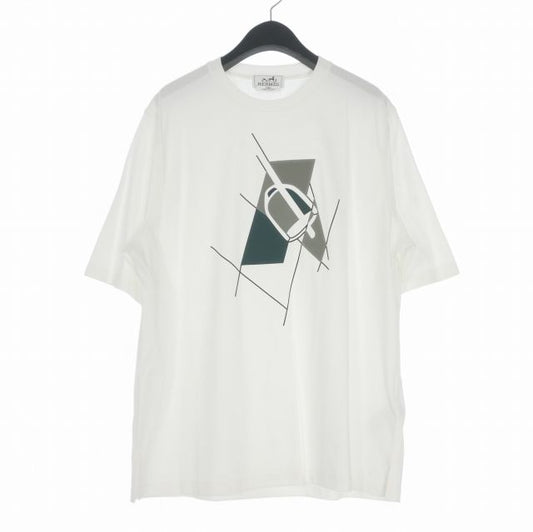 Hermes Etrier en Fragments Crew Neck T-Shirt Short Sleeve White