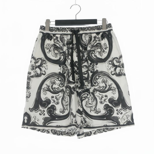 Dolce & Gabbana Majolica Print Silk Twill Shorts 44 White Black