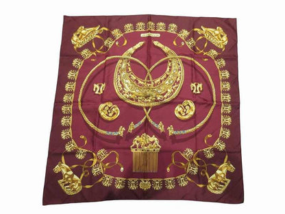 Hermes Scarf Carre 90 Yellow Golden Knight Red