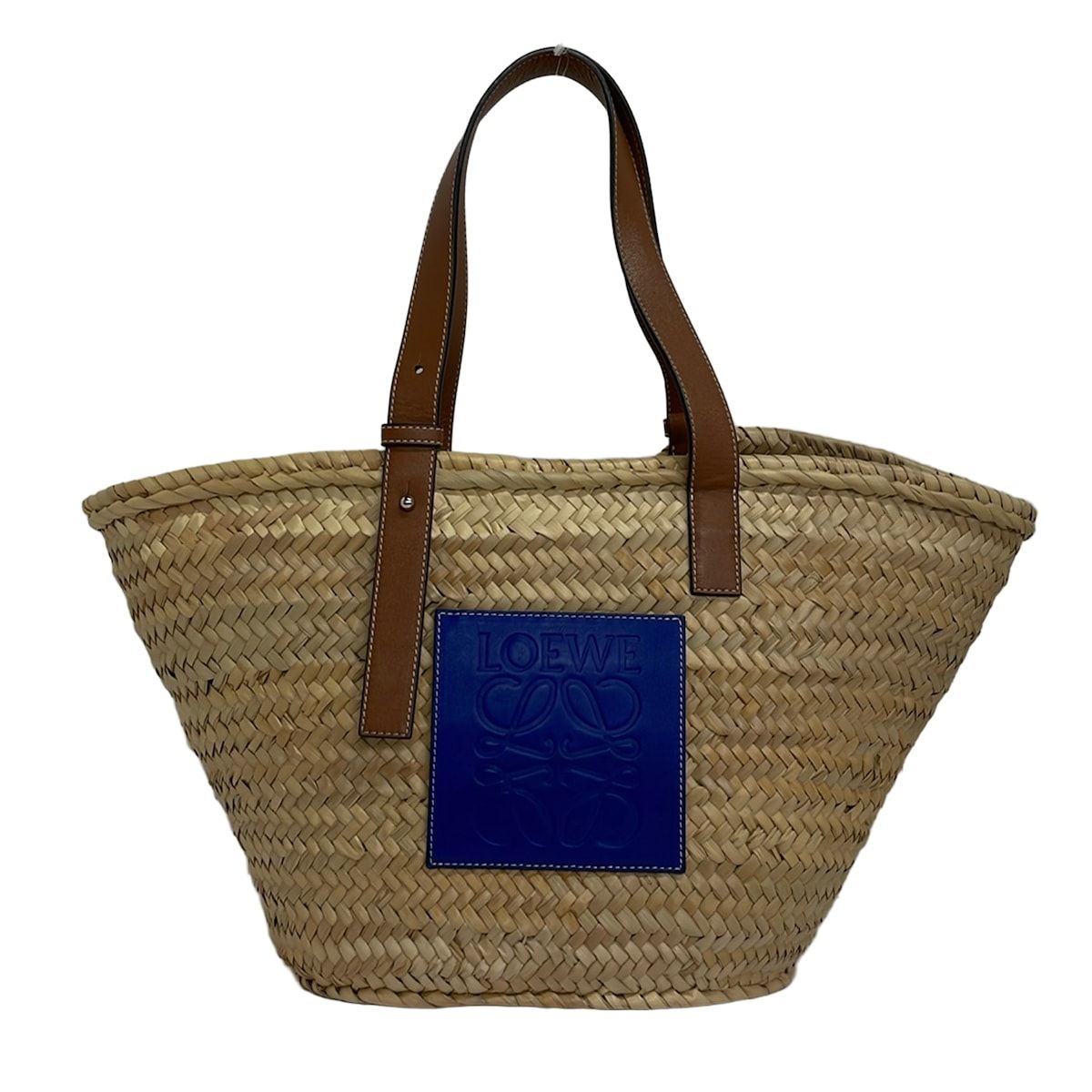Loewe Tote Basket Beige Dark Brown Navy Leather