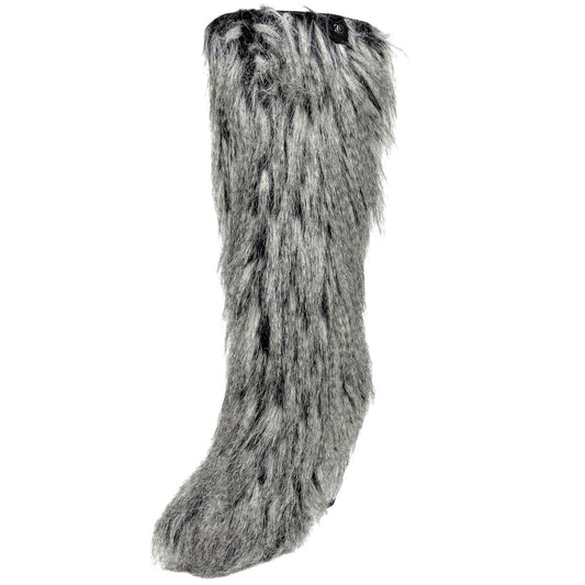 Chanel CC Logo Long Boots Shoes Leather Fur Black White
