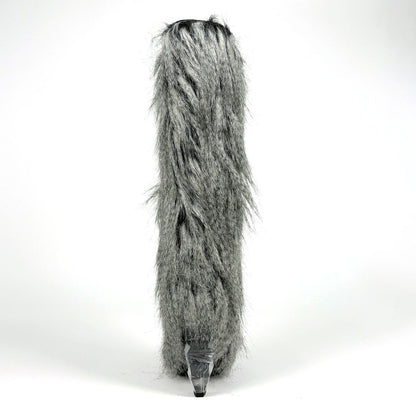 Chanel CC Logo Long Boots Shoes Leather Fur Black White — view 3