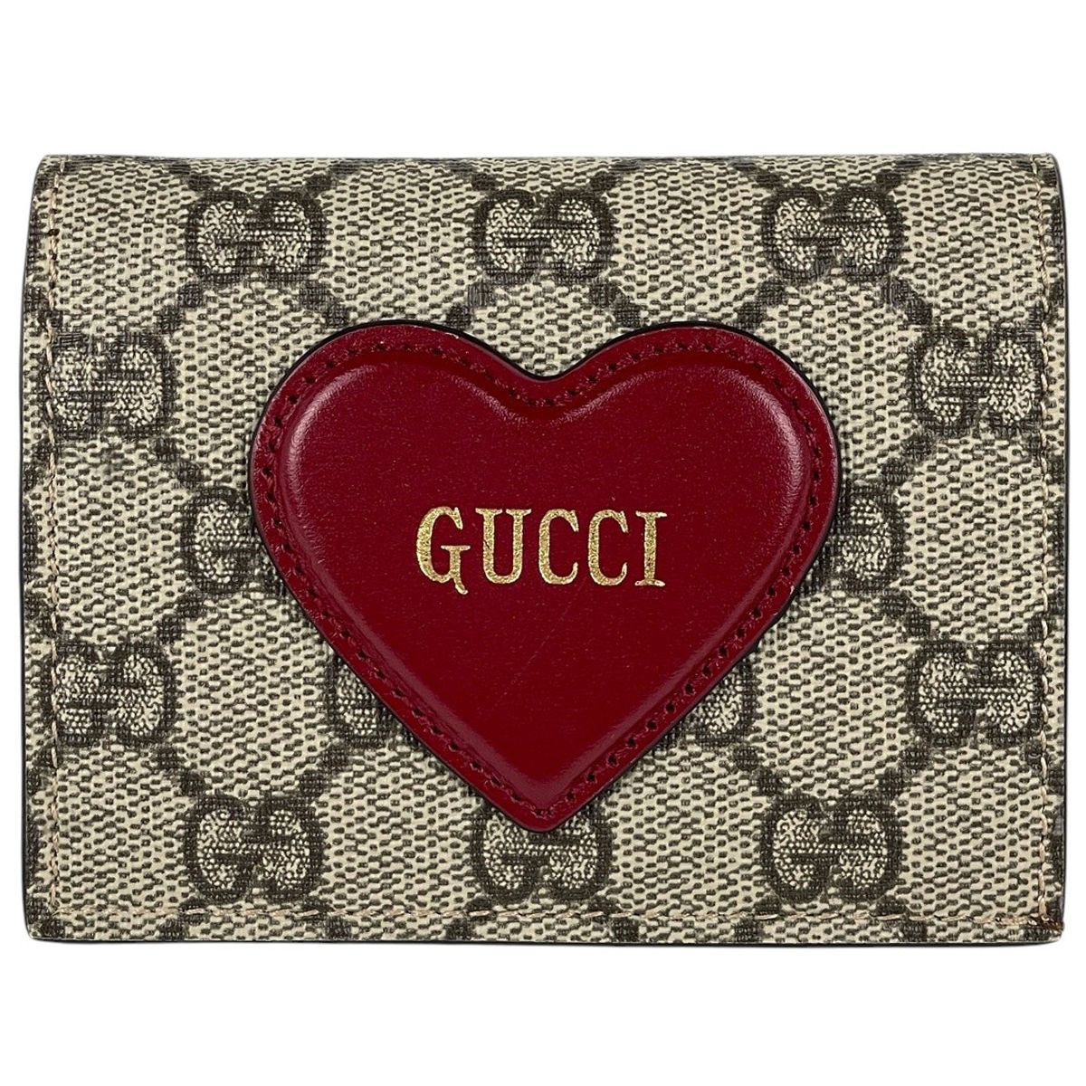 Gucci GG Pattern Bifold Wallet Supreme Heart Motif Compact Beige Red