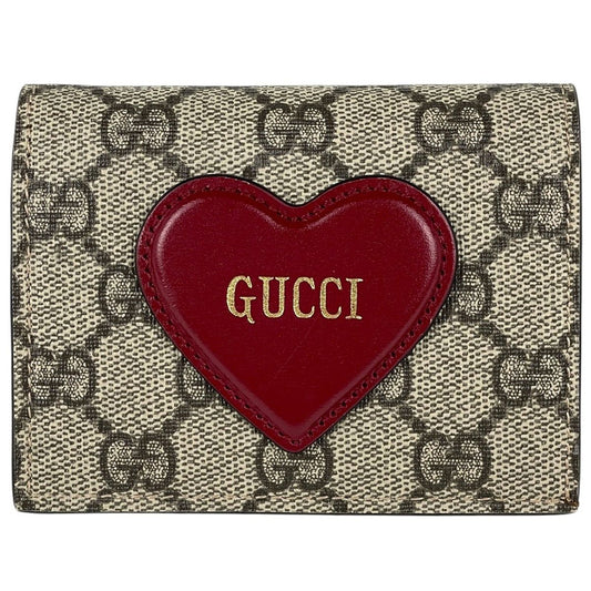 Gucci GG Pattern Bifold Wallet Supreme Heart Motif Compact Beige Red